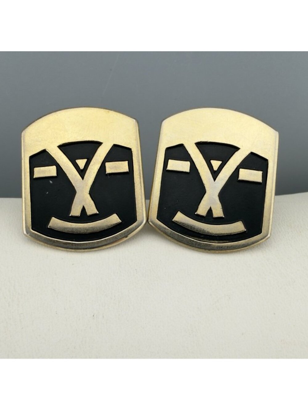 Vintage Modernist Abstract Face Mask Cufflinks Gold Tone Black Geometric MCM